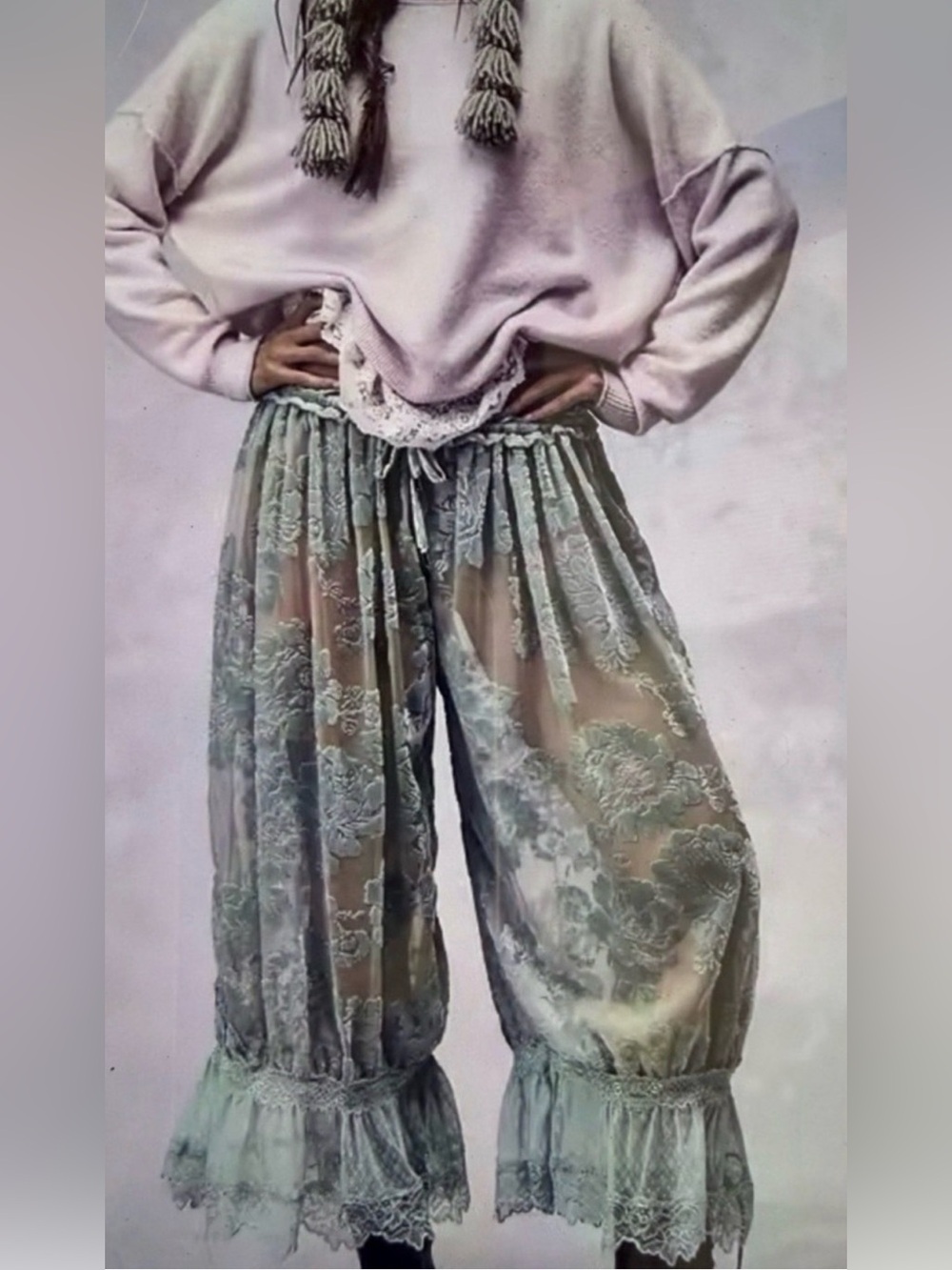 Free People Forever Young Velvet Bloomers Pants Sage Green L